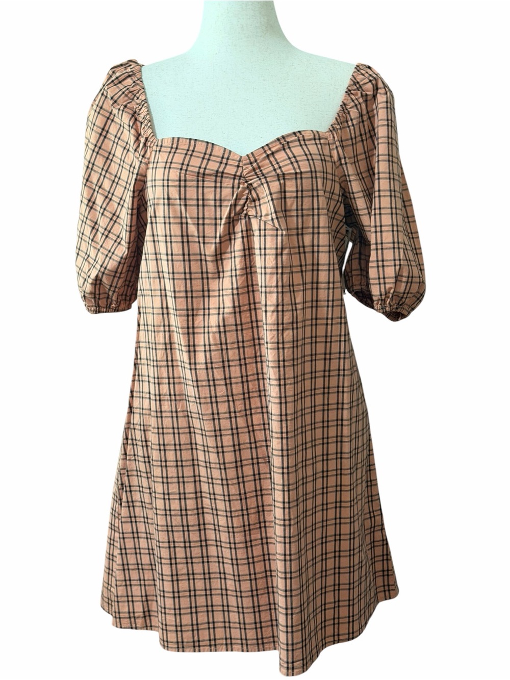 a.n.a Peach Plaid Mini Dress